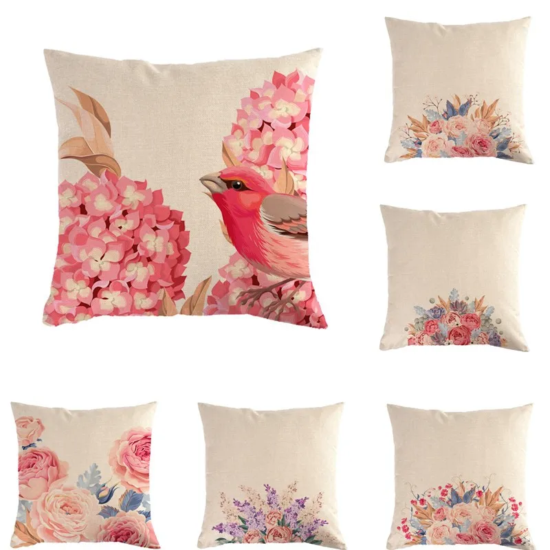 

45*45cm Rose Flowers Bird Cushion Cover Mediterranean Nordic Style Home Decoration Throw Pillow For Sofa Bed Car Pillow Case