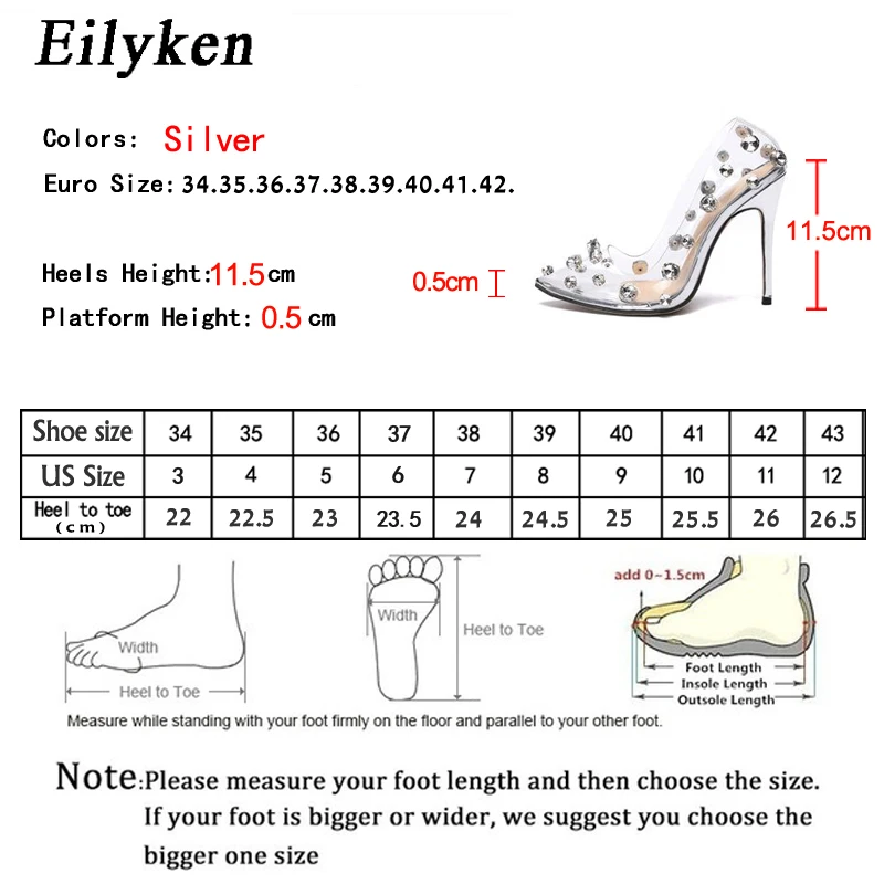 

Eilyken 2021 Design Rivet Crystal Pumps Wedding Women Shoes High Heels PVC Transparent Sexy Night Club Femme Shoes