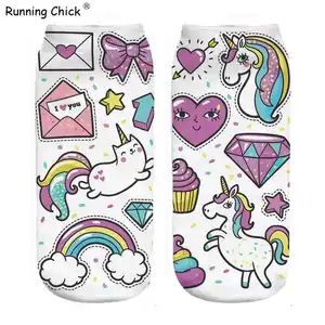 Бег цыпленок почта Единорог Любовь 3d принт женские короткие носки 2018 Новинка оптовая продажа Прямая поставка