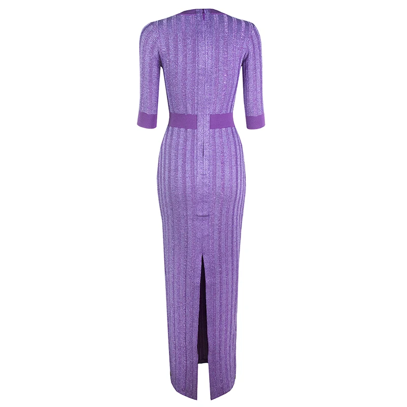 

2020 New Arrival women purple round neck long sleeve Bodycon Celebrity Evening Party floor - length wholesale