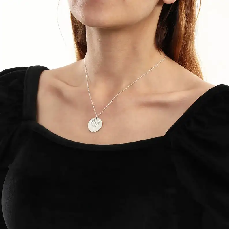 

Dandelion silver coin necklace, wish flower jewelry, delicate necklace, ladies holiday gift jewelry designer charms pendants
