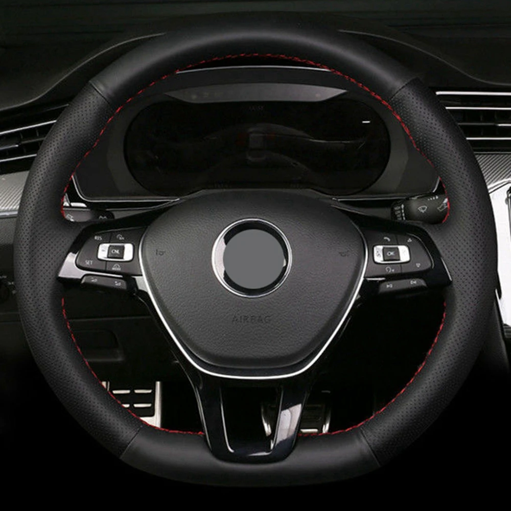 Customized Car Steering Wheel Cover Non-slip Black Genuine Leather For Volkswagen VW Golf 7 Mk7 New Polo Jetta Passat B8