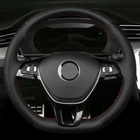 customized car steering wheel cover non slip black genuine leather for volkswagen vw golf 7 mk7 new polo jetta passat b8