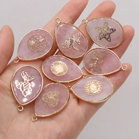 natural semi precious stone pendant water droplets shape gilded edge rose quartz for jewelry making necklaces gift