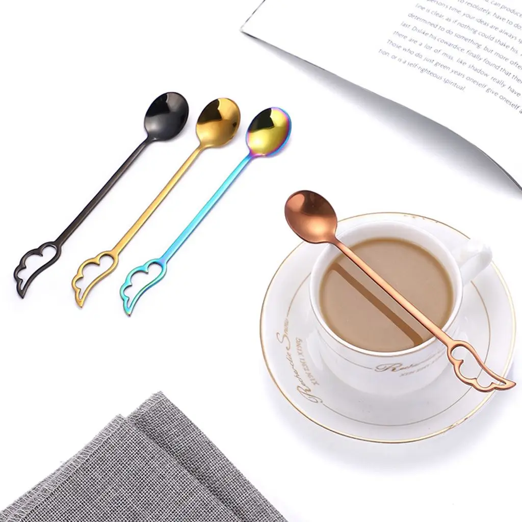 

New Feather 304 Stainless Steel Coffee Spoon Creative Stirring Spoon Long Handle Dessert Teaspoons Drink Tableware Gifts