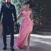 lorie elegant pink mermaid evening dresses 2021 lace appliques formal prom gowns long off the shoulder celebrity dress plus size