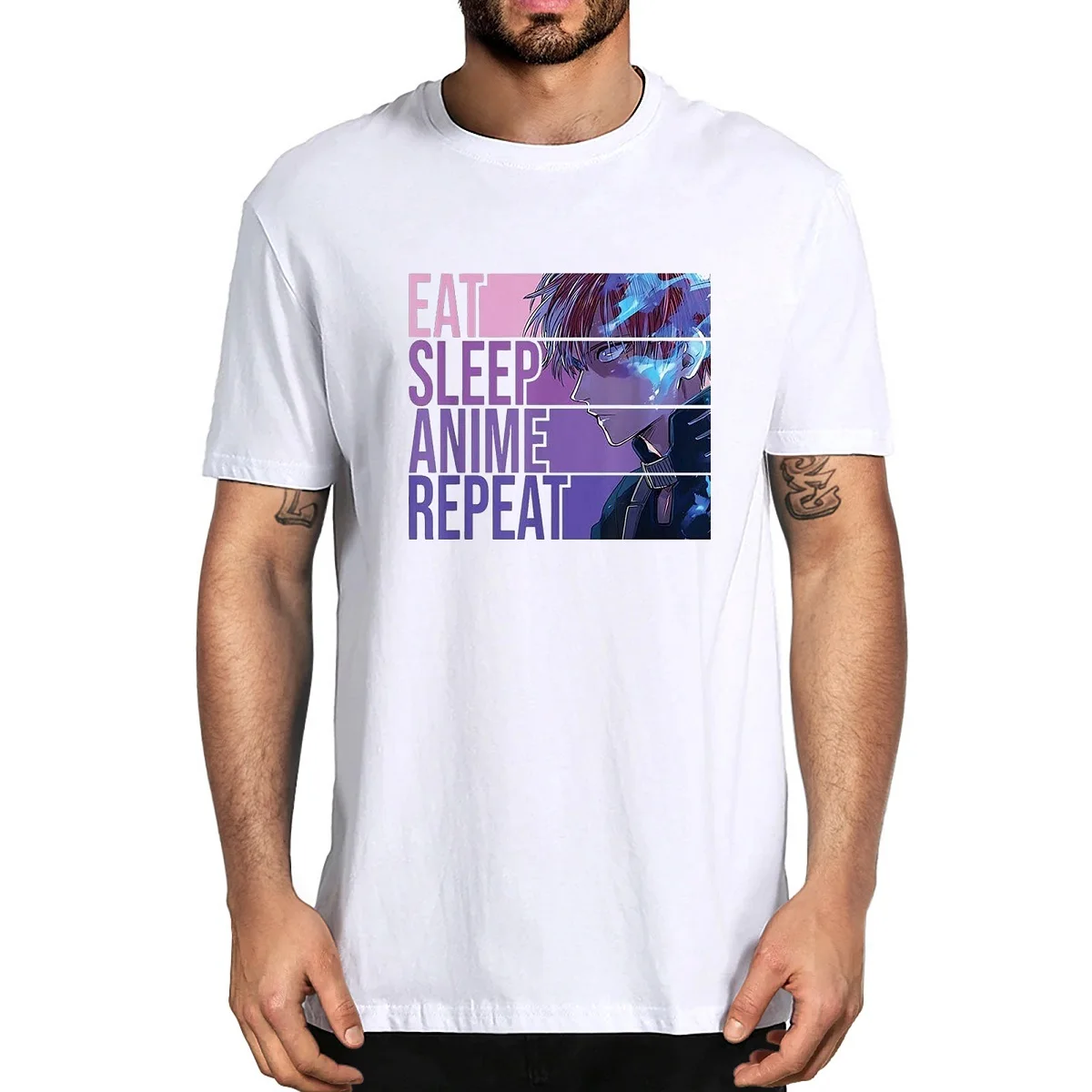 

Unisex My Hero Academia Todoroki Eat Sleep Anime Repeat Funny Summer Men's Novelty T-Shirt Harajuku Streetwear Women