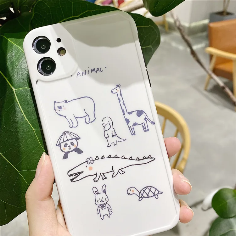 

Retro zoo line art animal kawaii Phone Case for iPhone 11 Pro Max case Cute soft cover for iPhone XS XR X 7 8 Plus 7Plus SE Case