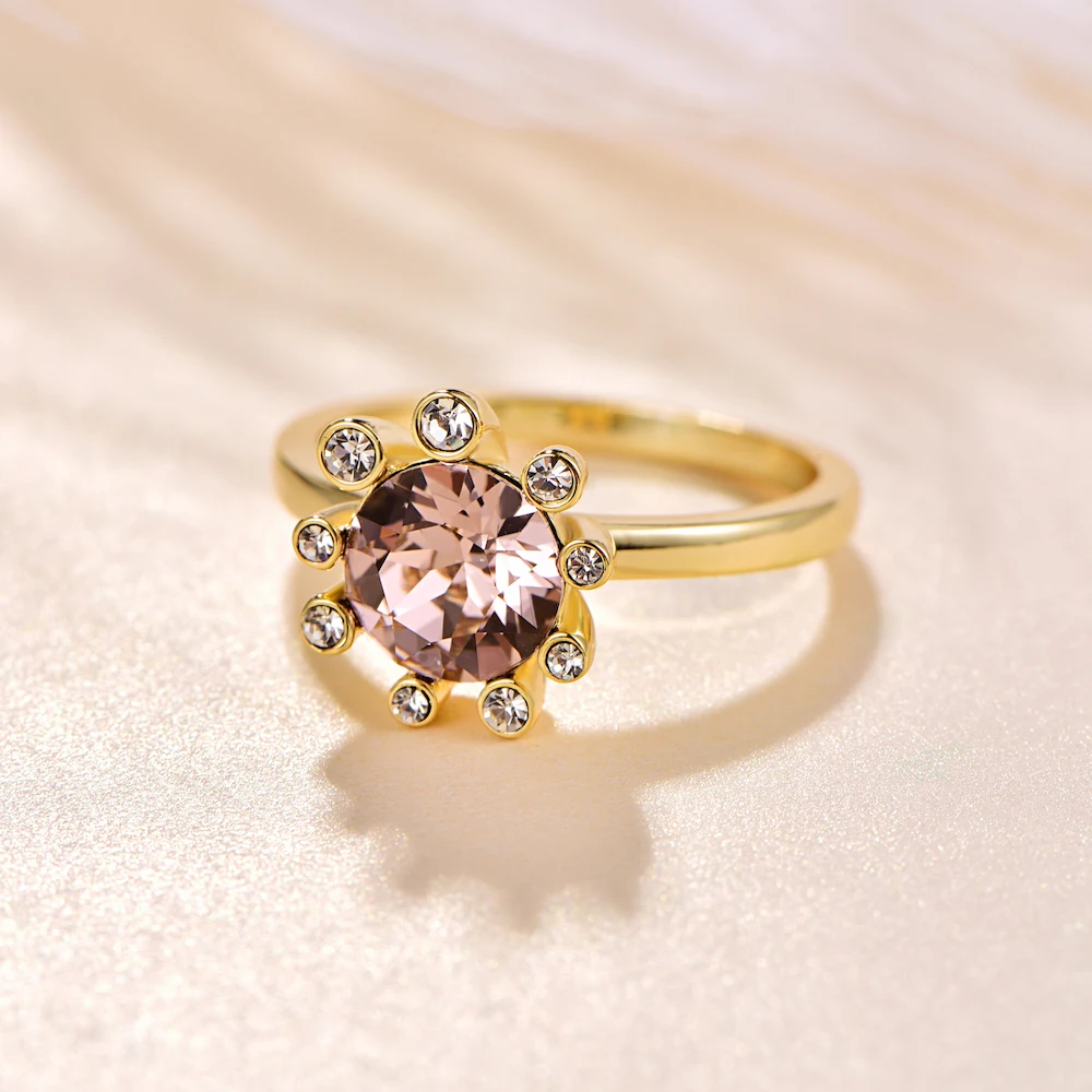 Кристаллы от Swarovski Glod цветные кольца Цветы для женщин элегантное кольцо Новая мода Роскошные женские кольца Свадебные украшения