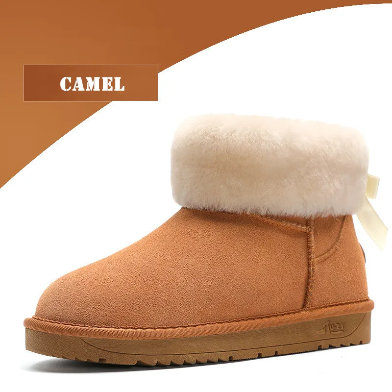 camel Женские ботинки; коллекция года; теплые зимние женские ботильоны из коровьей замши с толстым плюшем; нескользящие женские непромокаемые сапоги на меху - Цвет: camel
