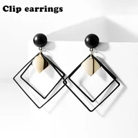 new fashion korean matte black clip on earrings for women geometric square vintage no ear pierced clip earring wedding jewelry