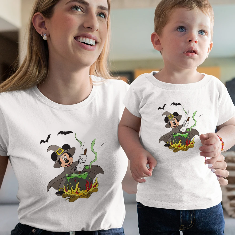 Camiseta de Halloween feliz para mujer, ropa de calle holgada de manga corta para mujer, ropa para madre e hija, camiseta de aspecto familiar-0