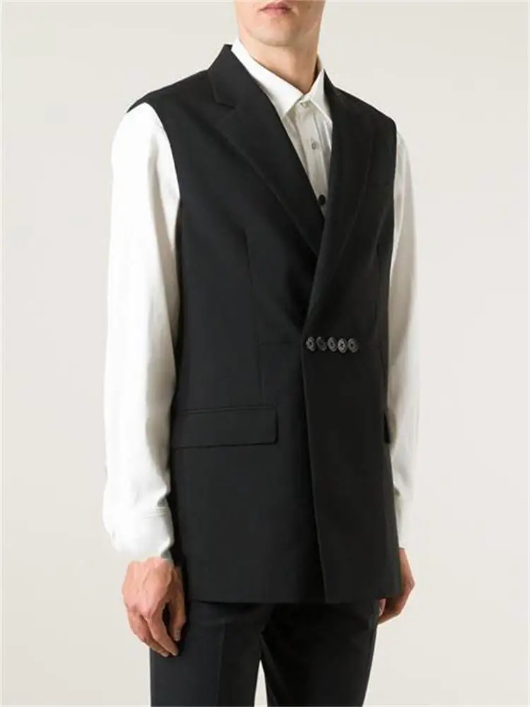 Men's Vest New Fashion Suit Pocket Aith Waist Closed And Fork Back Personality Trend Multi Button Slim Vest