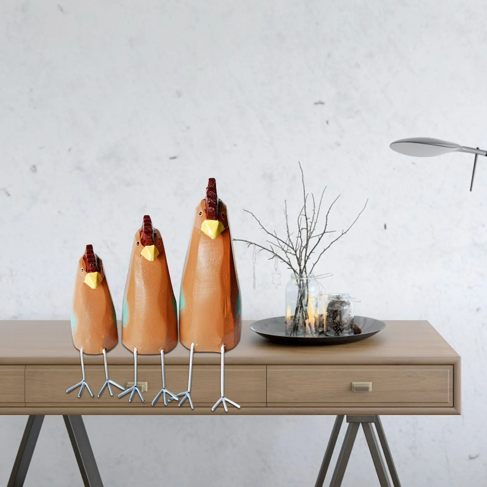 

3 pieces of hen and chick wooden figurines doll miniature crafts decoration ornaments cartoon model DIY home garden decoration