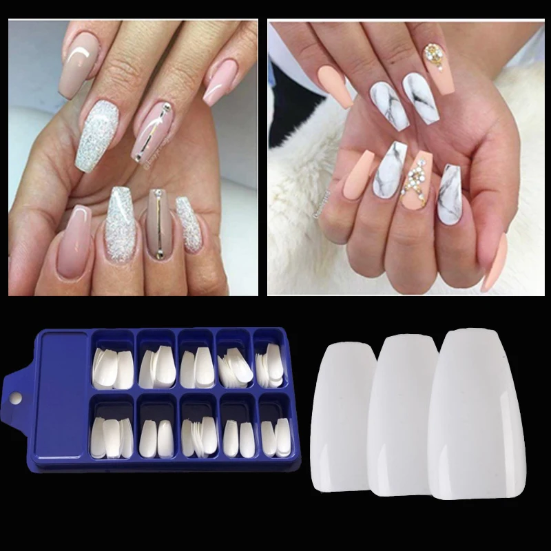 

100Pcs/box Coffin Nails Ballerina Fashion Full Nail Tips Square Head Fake False Nails Acrylic Nature Transparent