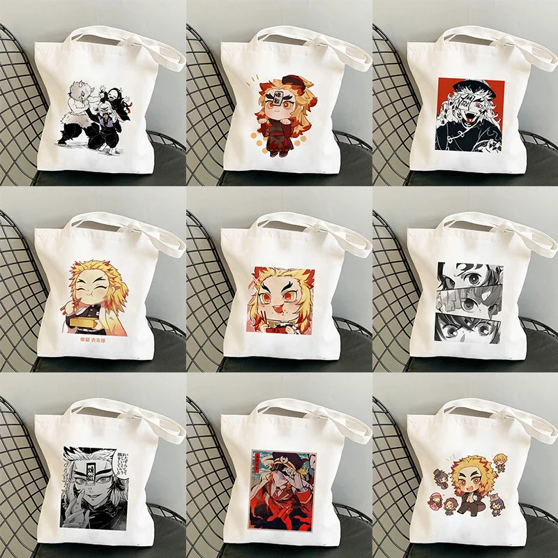

Shopping Bags Anime Demon Slayer Shopper Bags Eco Use Foldable Handbag Large Capacity Tote Bag Handbags Harajuku Shoulder Bags