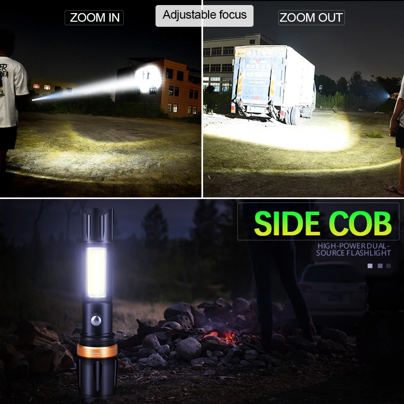 Мощный светодиодный фонарь L2/T6 COB Светодиодный фонарь с подзарядкой от USB, водонепроницаемый фонарь с usb-кабелем, аккумулятор 18650