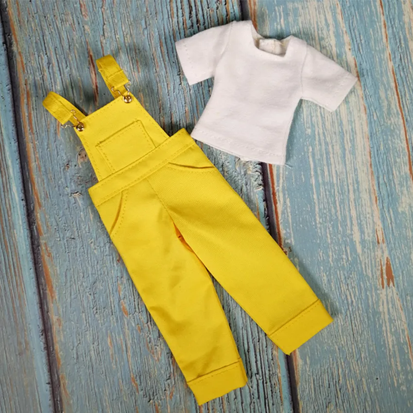 

Cute Doll Clothes Set Bib Pants with T-Shirt for Blyth ICY OB24 Azone Baby Doll Accessories Christmas Outfit 1/6 Doll Clothes