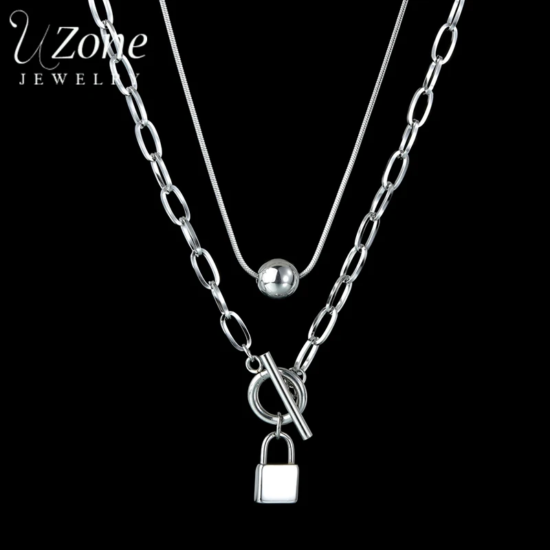 Ожерелье UZone с подвеской-замком из нержавеющей стали модное Двухслойное ожерелье