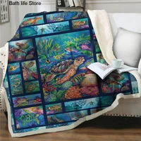 soft warm underwater world blanket sea turtle sherpa fleece throw blanket quilts bed cover bedspread for children adult sofa car