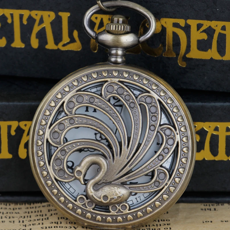 Стимпанк полый чехол с павлином карманные часы для мужчин и женщин Fob мужской