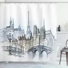 Городской декора душ Шторы Городской Пейзаж Париж Эйфелева башня иллюстрации старых зданий узор ткани Ванная комната Декор для ванной комнаты, крючки, станок и 70 в