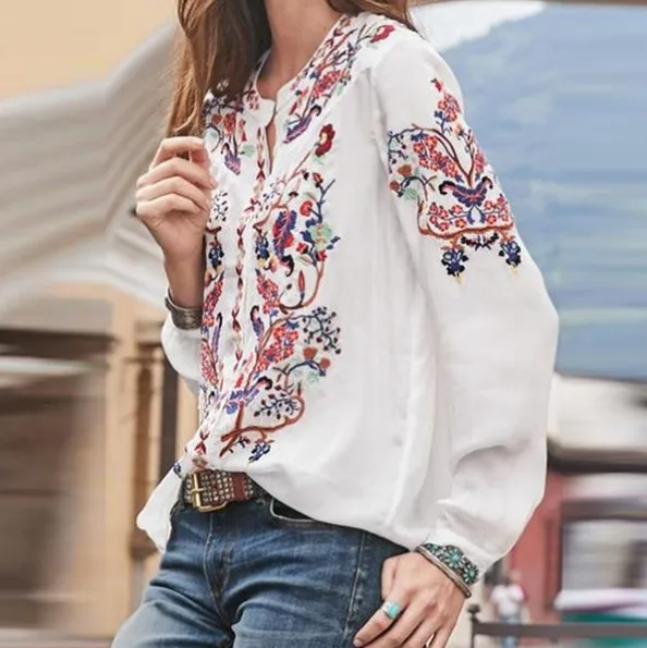 

2020 Spring New Women Fashion Long Sleeve Floral Printing Loose Tops Blouse Casual Shirts Blusas