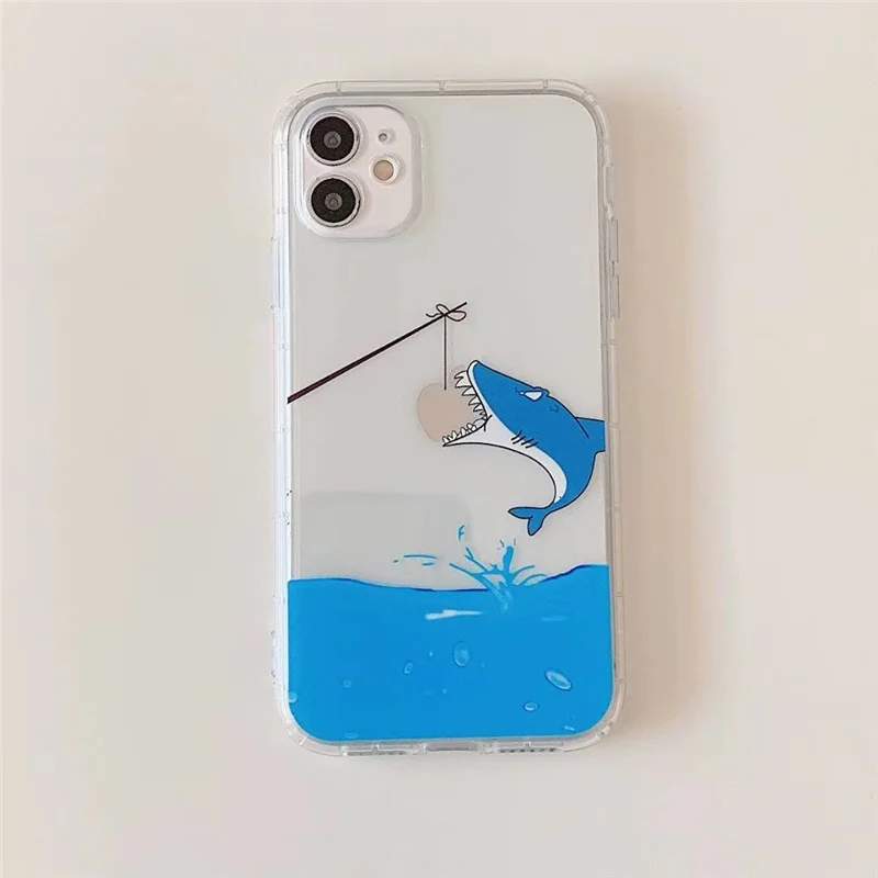 

Cute shark couple phone cover for iphone 11 Pro soft silicone clear case for iphone X XR XS Max 7 8 Plus SE 2020 shockproof capa