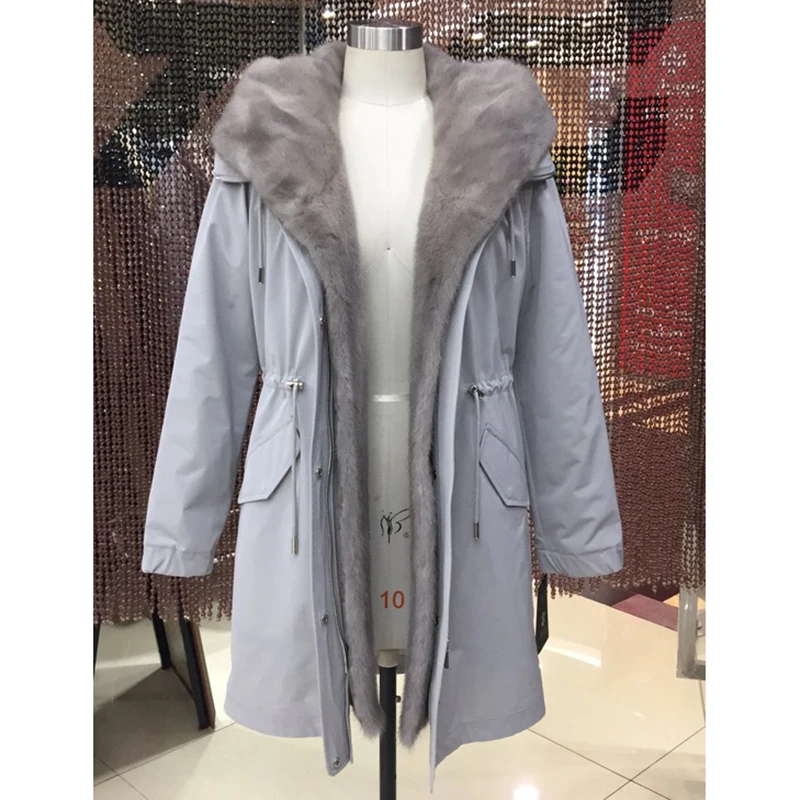 Женская зимняя парка пальто куртка норковый воротник длина 95 см качественная