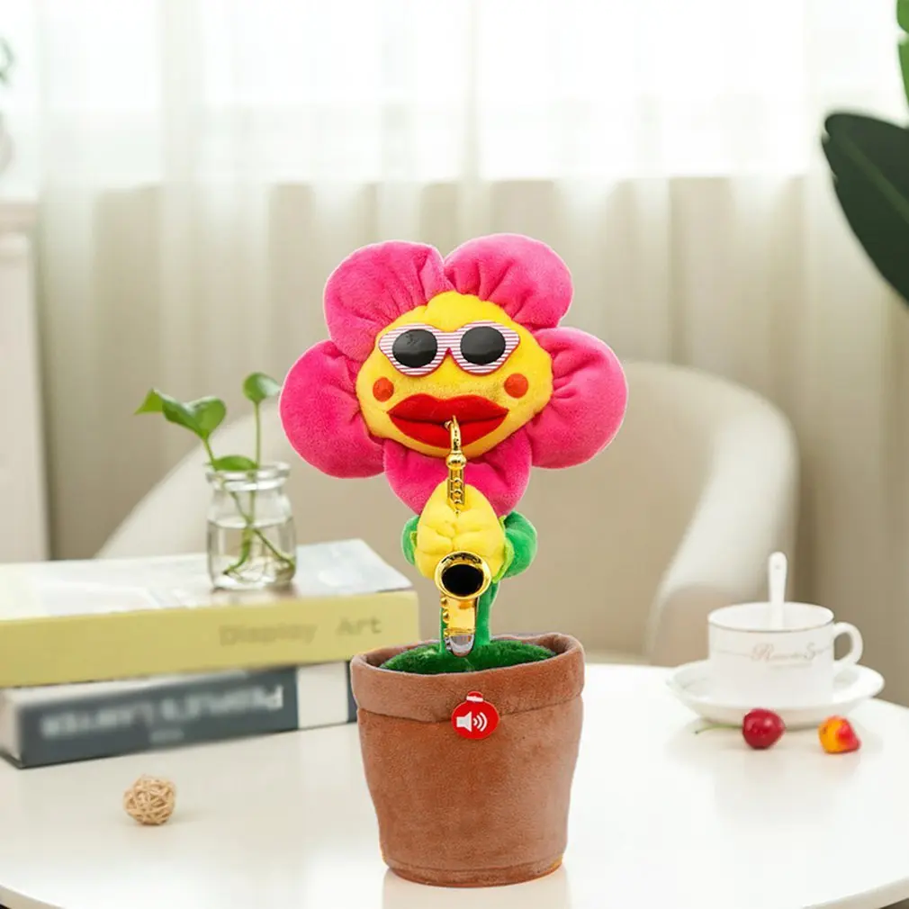 

Singing Sun Flower Vibrato Enchanting Flower Plush Toy USB Powered Sunflower Dancing Saxophone Toy Decoration