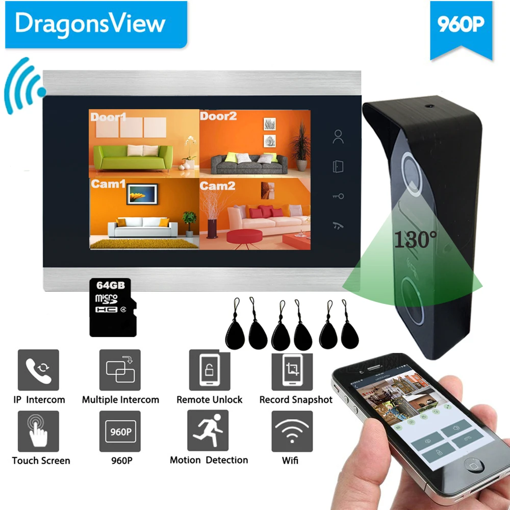 Dragonsview 7 дюймов видео телефон двери Wifi дверной звонок с камерой умный