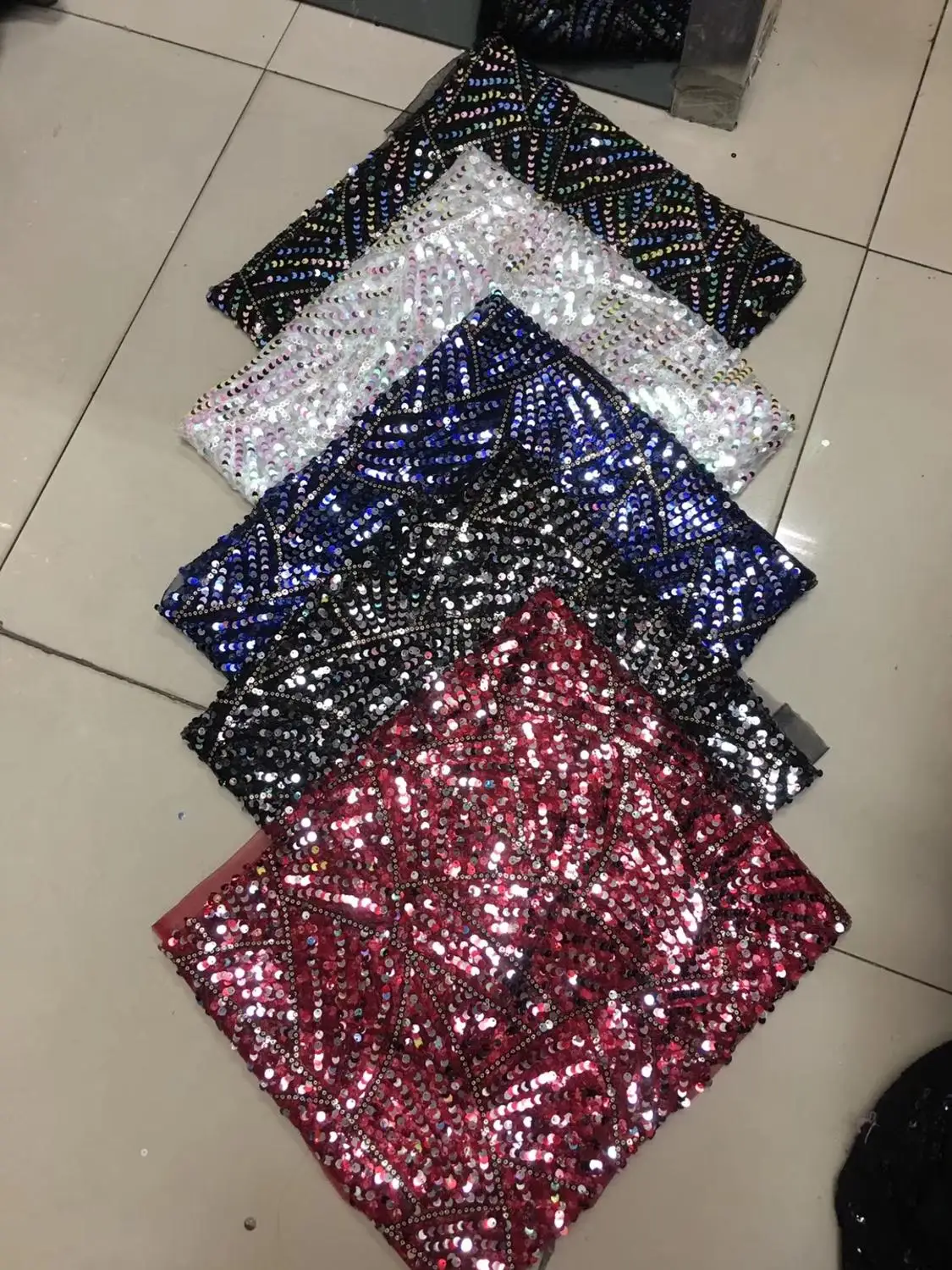 

5yards sequins lace fabric shining nigerian mesh lace with sequins for women wedding or party dress QCOC221
