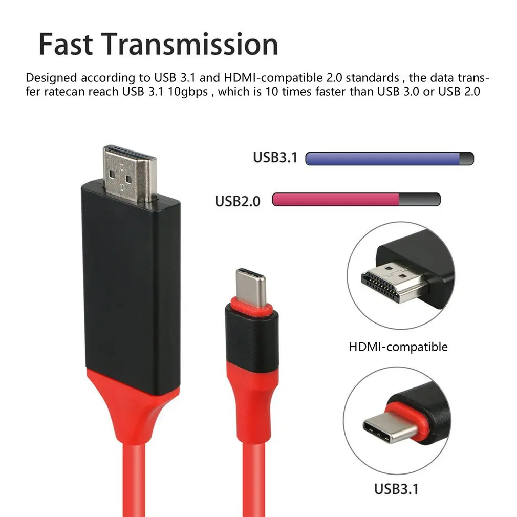 1 8 м кабель с разъемами типа C и совместимому HDMI кабели USB 3 на обоих концах для
