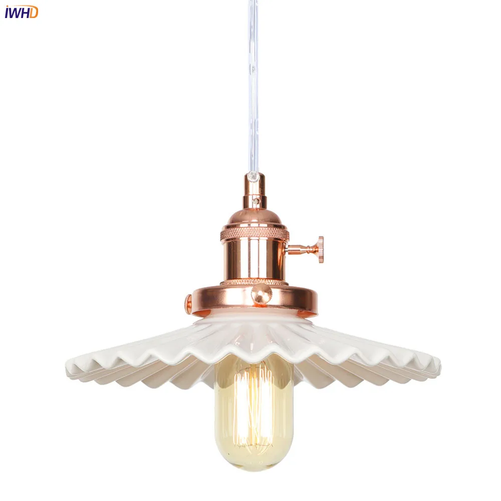 IWHD Creative Ceramic LED Pendant Lights With Switch Vintage Hanging Lamp Living Dinning Room Light Retro Industrial Lamp