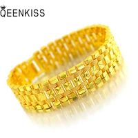 qeenkiss bt549 fine jewelry wholesale fashion man boy male birthday wedding gift simple wide 24kt gold watch chain bracelet