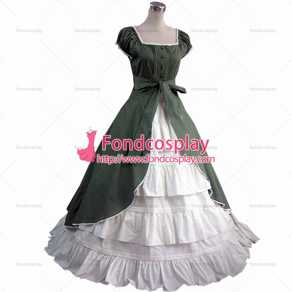 

fondcosplay Gothic Lolita Punk Medieval Gown Green Jacket Ball Long Evening White skirt Tailor-made[CK1381]