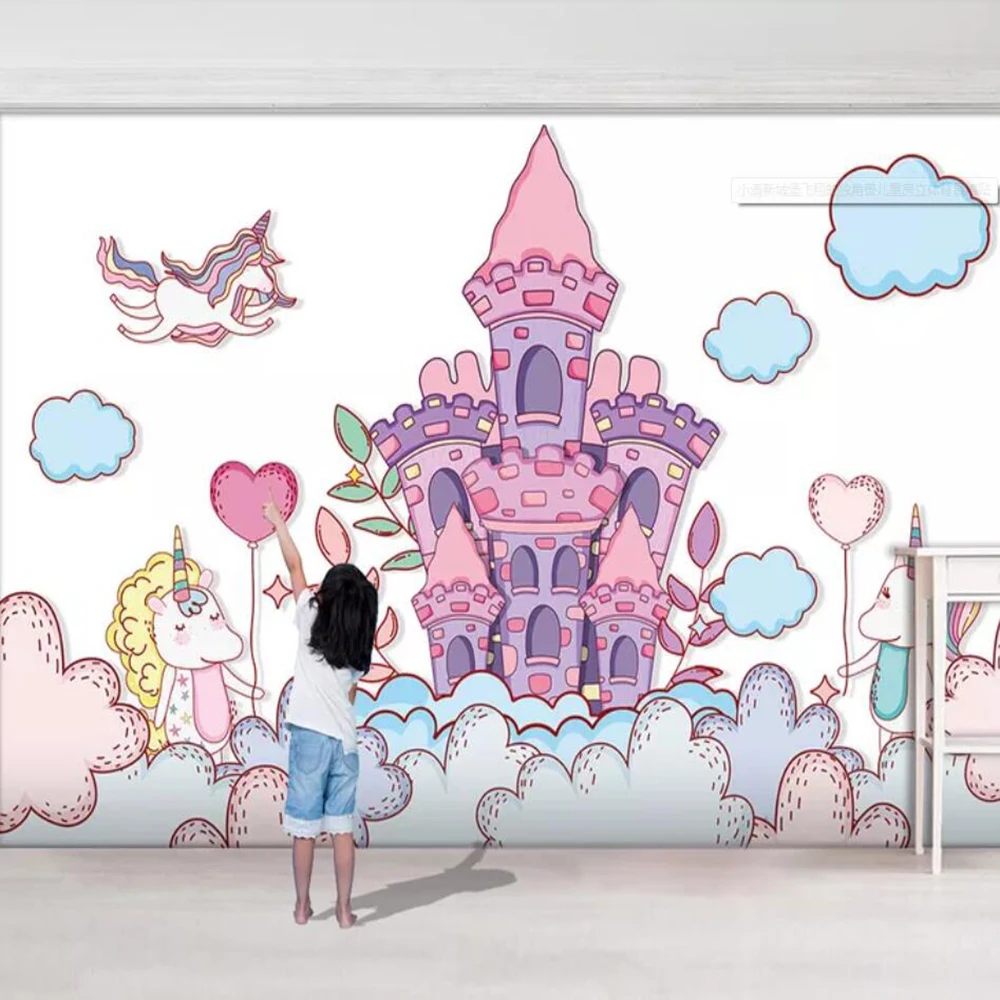 Milofi custom 3D wallpaper mural castle flying unicorn children's room background wall living bedroom decoration painting w |