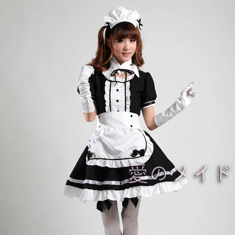 

2021Las Mujeres Traje De Sirvienta Anime Largo Vestido Blanco Y Negro Vestido Delantal Vestido Lolita Vestidos Cosplay Vestuario