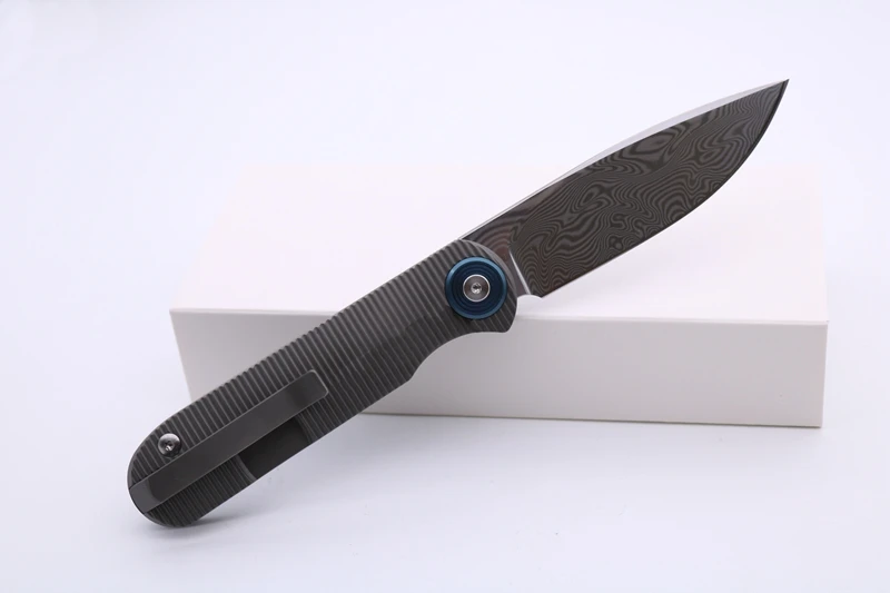 Smke ножи Shamwari передний Флиппер складной карманный нож 3,5 ”дамасское лезвие 3D титановая ручка тактический нож для выживания