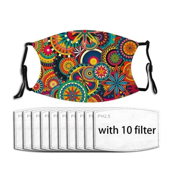 Funky Retro Pattern Face Mask Adjustable Washable Cotton Anti Dust Filter Reusable Mascarilla | Аксессуары для одежды