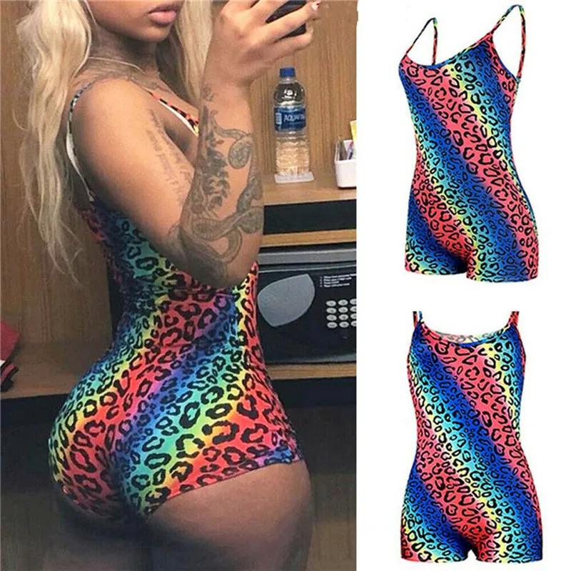 

Women's Printing Skinny Playsuit Leotard Femmes Fashion Multicolor Sleeveless Bodysuit Stretch Ladies Leotard Body Tops Jumpsuit