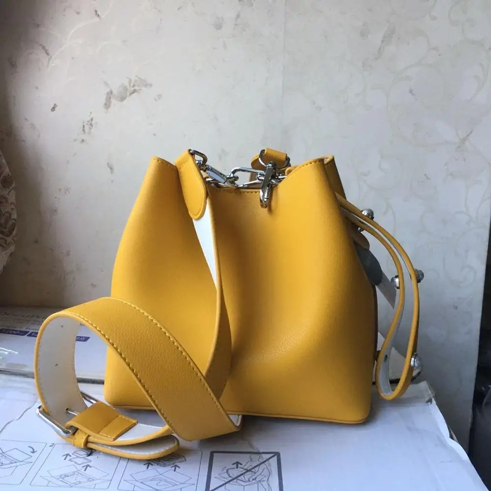 Шикарная популярная Летняя женская сумка ведро 100% натуральная кожа на плечо