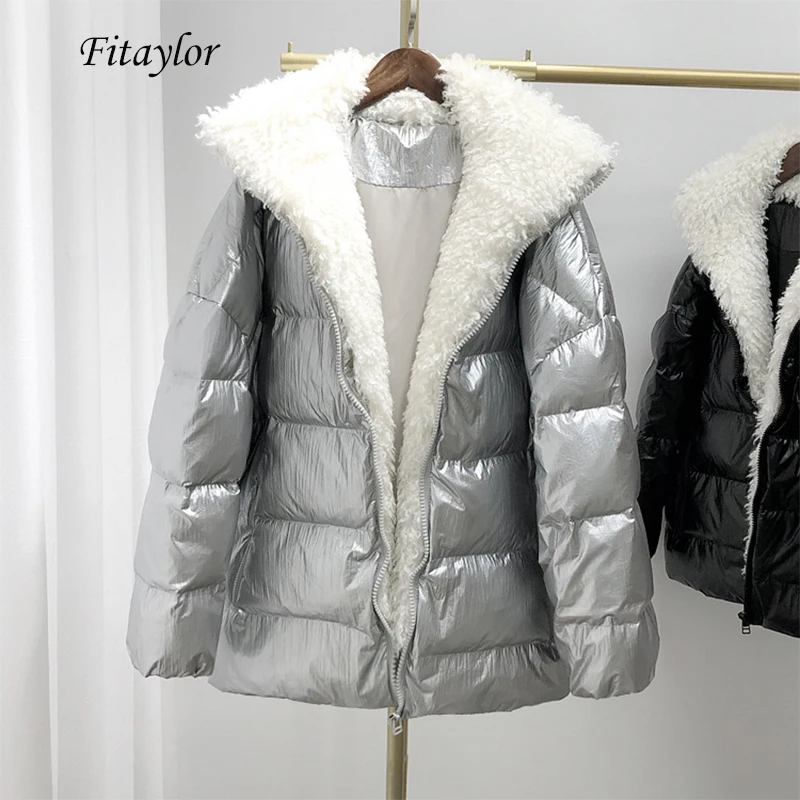 Женская зимняя куртка на белом утином пуху с меховым воротником|Женские