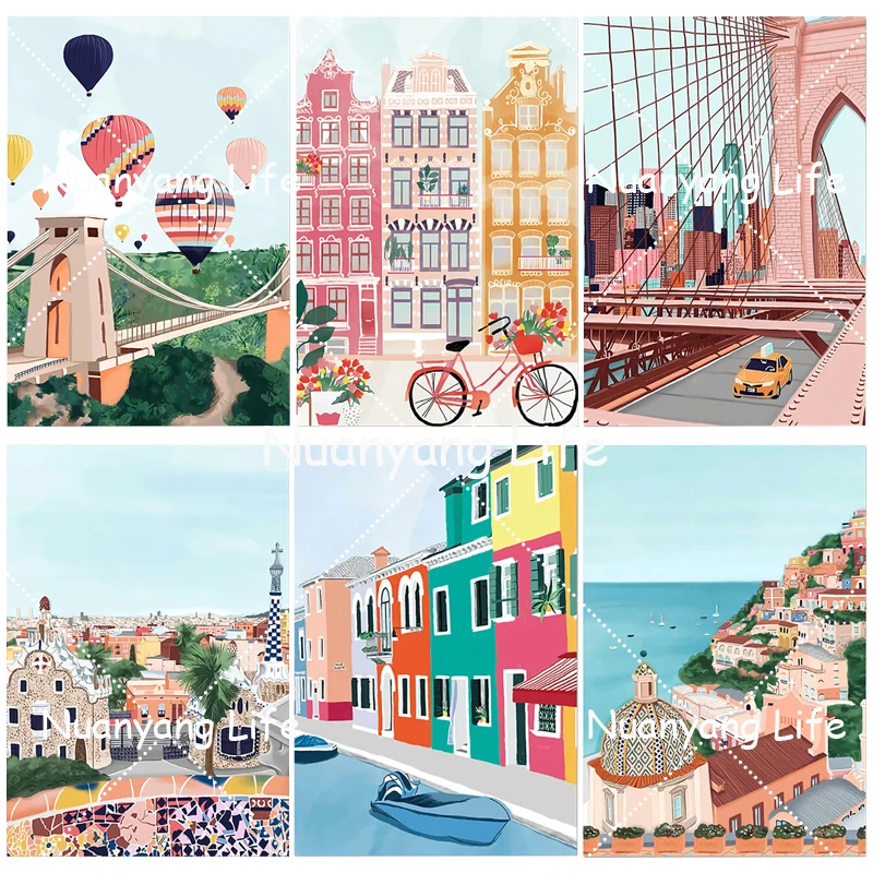 

Cartoon City Landscape Anime Poster Metal Sign Tin Plate London Paris Tokyo Plaque Wall Home Decoration