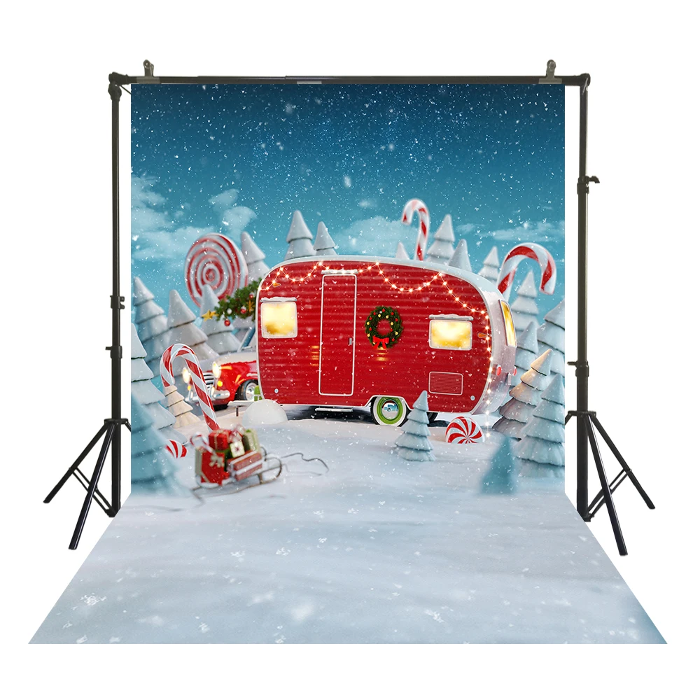 

HUAYI Photography Backdrop Christmas Photo Background Winter Christmas Bus Birthday Party Decor for Newborns Child Studio W-3808