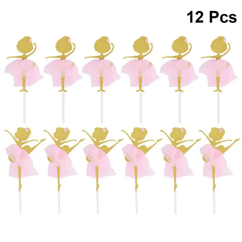 12 шт. топперы для торта золотые блестящие танцующей девушки балерины капкейка