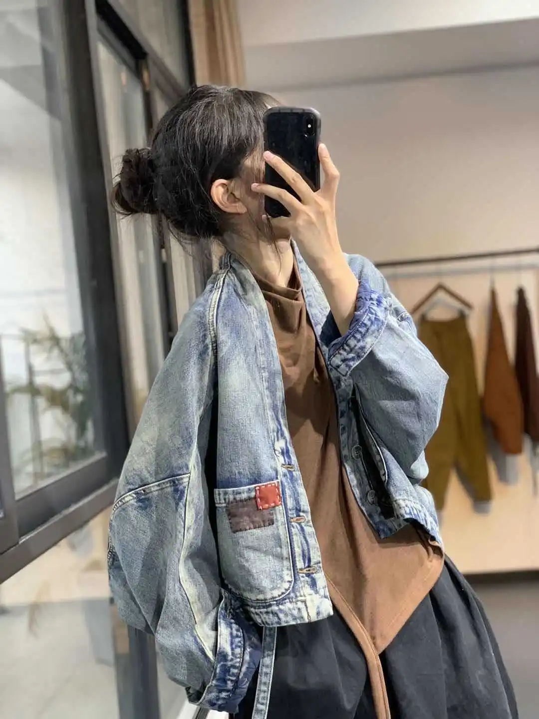 Женская джинсовая куртка на пуговицах повседневная Весенняя Асимметричная