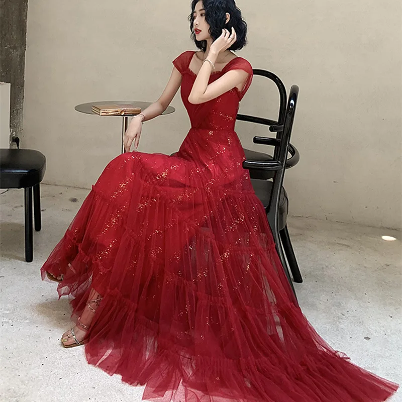 

Burgundy Ruffles Evening Dresses A-line Floor-length Ruffles Pleat Simple Plus size Customized Women Formal Party Dress R1557