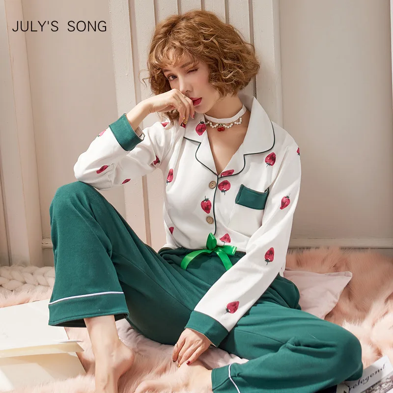 Пижамный комплект JULY'S SONG женский хлопковый одежда для сна с длинным рукавом