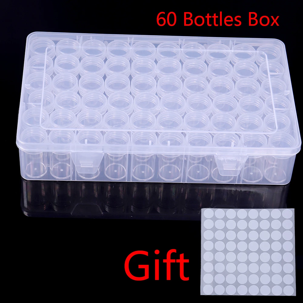 

New 60 Bottles Box Transparent Container Case Diamond Painting Accessories Diamond Embroidery Beads Storage Box Organizer Tools